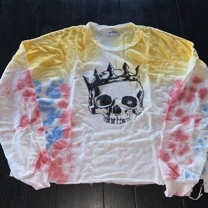 Lauren Moshi Yellow and Red Tie-Dye Skull Sweater